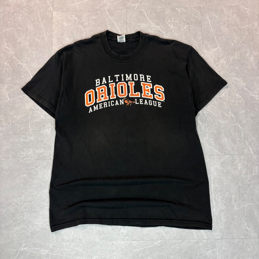 Jerzees Mens Baltimore Orioles T Shirt XL Black American League MLB Baseball Tee